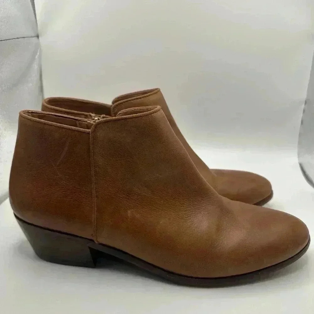 Sam Edelman Women’s Brown Leather Booties Block Heel Western Ankle Boots Sz 9.5